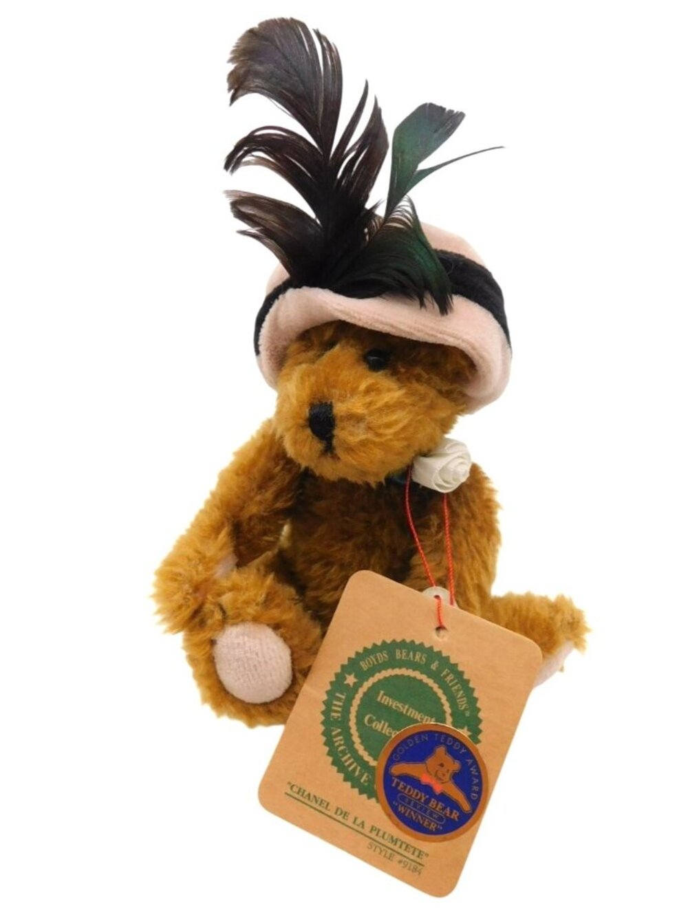 Boyds Bears Chanel De La Plumette Teddy Bear With Tag Feather Hat 6" Collectible